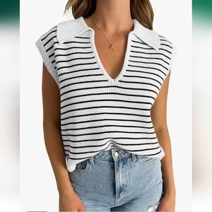 V-Neck Striped Knit Sweater Vest Womens Size Small